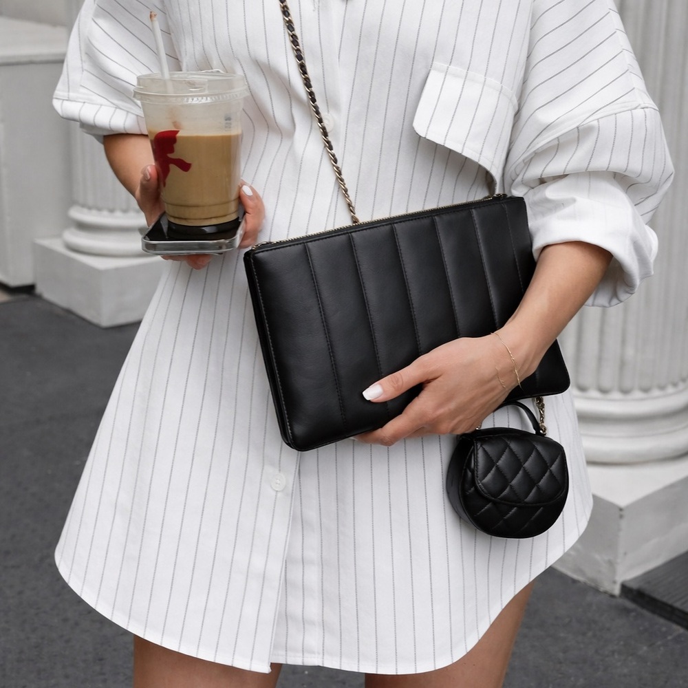 Anine Bing Black Quilted Clutch Bag New